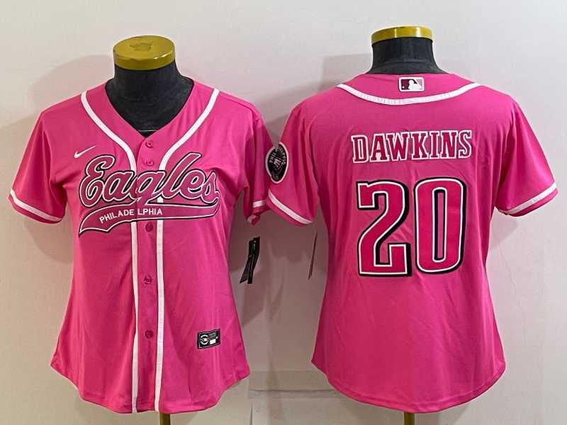 Womens Philadelphia Eagles #20 Brian Dawkins Pink With Patch Cool Base Stitched Baseball Jersey->women nfl jersey->Women Jersey